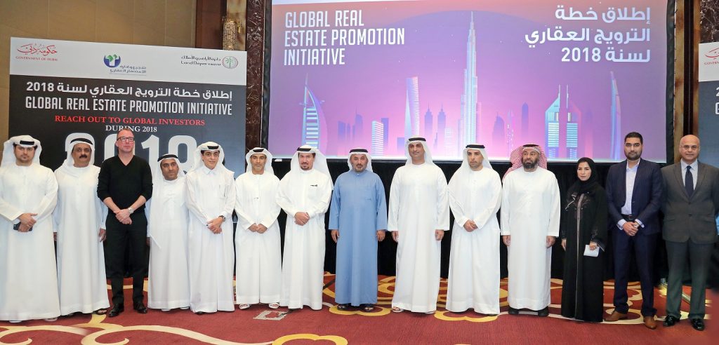 HE Sultan bin Mejren center with DLDs guests during the launch of the...