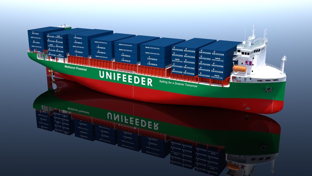 Rendering new methanol powered Unifeeder vessel