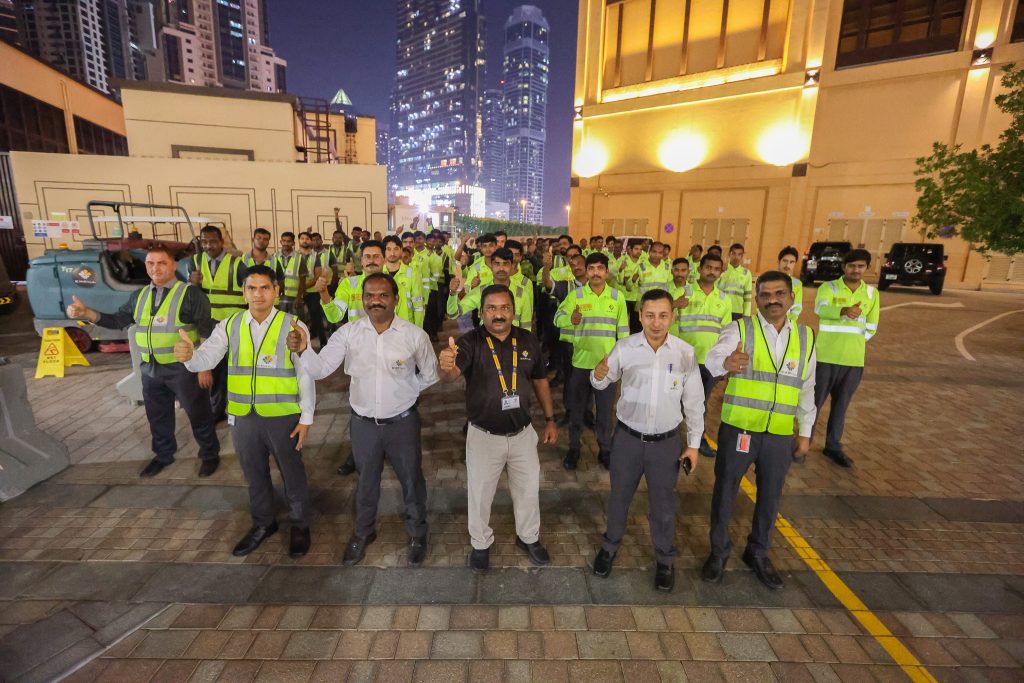 Emrill team at the New Years Eve clean up in Downtown Dubai