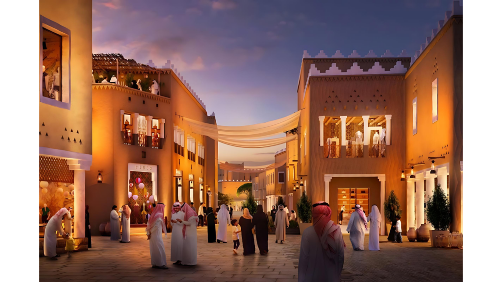 A vibrant mixed use development combining modern luxury with traditional Najdi architecture