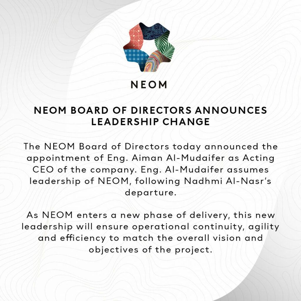 NEOM Announces Leadership Change